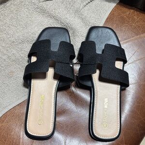 Fashion Nova Black Textured Sandals